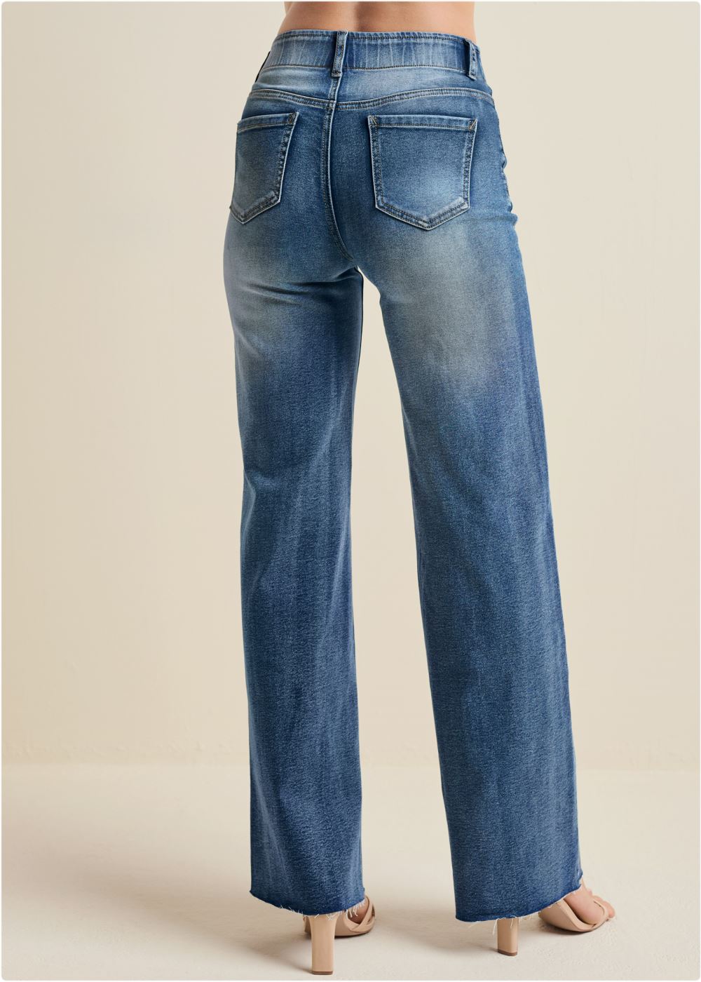 Venus Plus Size Elastic Waist Wide-Leg Jeans in Medium Wash