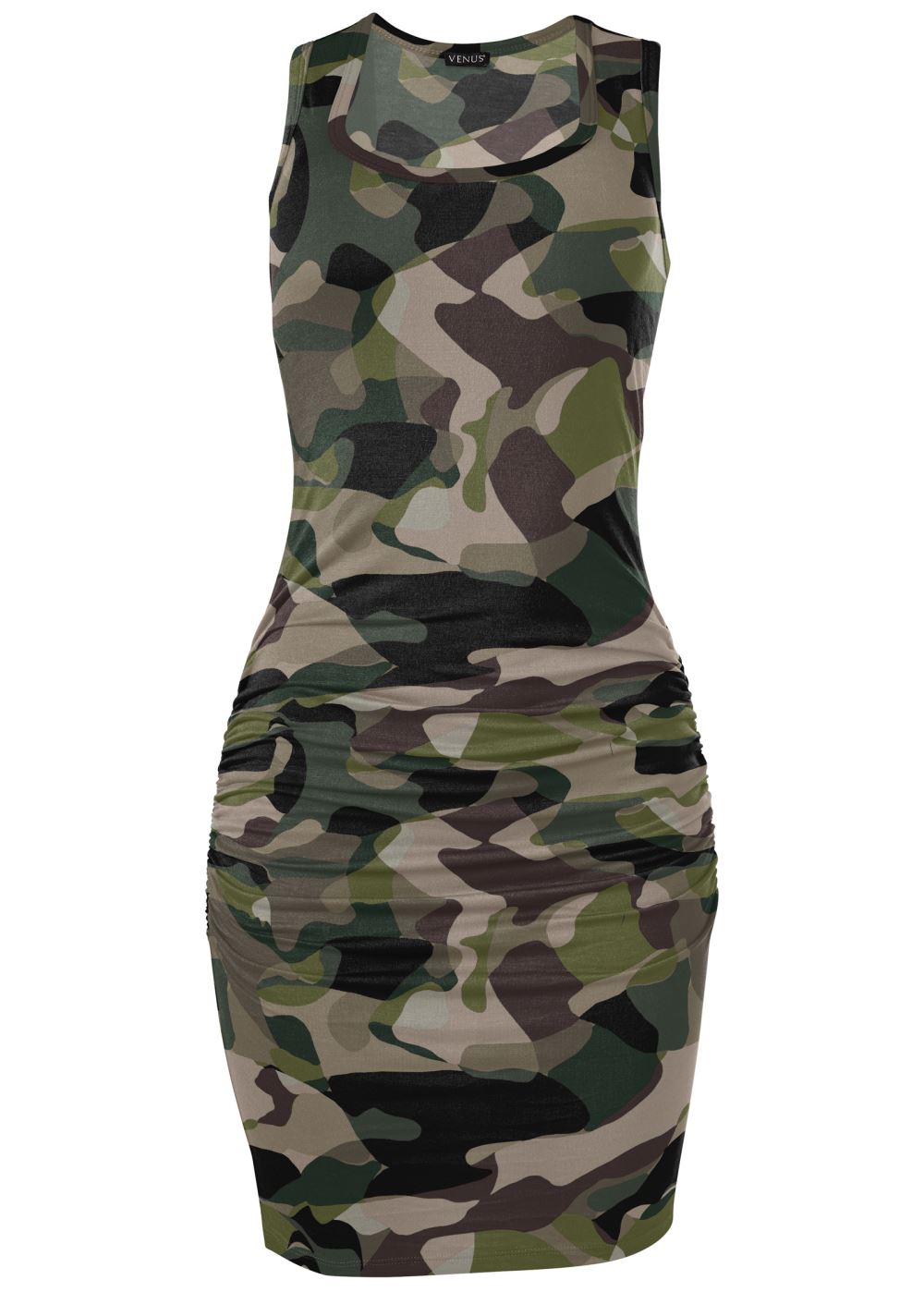Venus Plus Size Sleeveless Ruched Bodycon Midi Dress