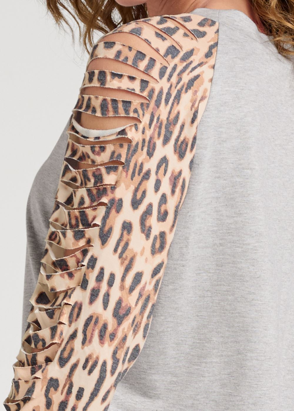 Venus Plus Size Cheetah Print Slash Sweatshirt in Grey Multi
