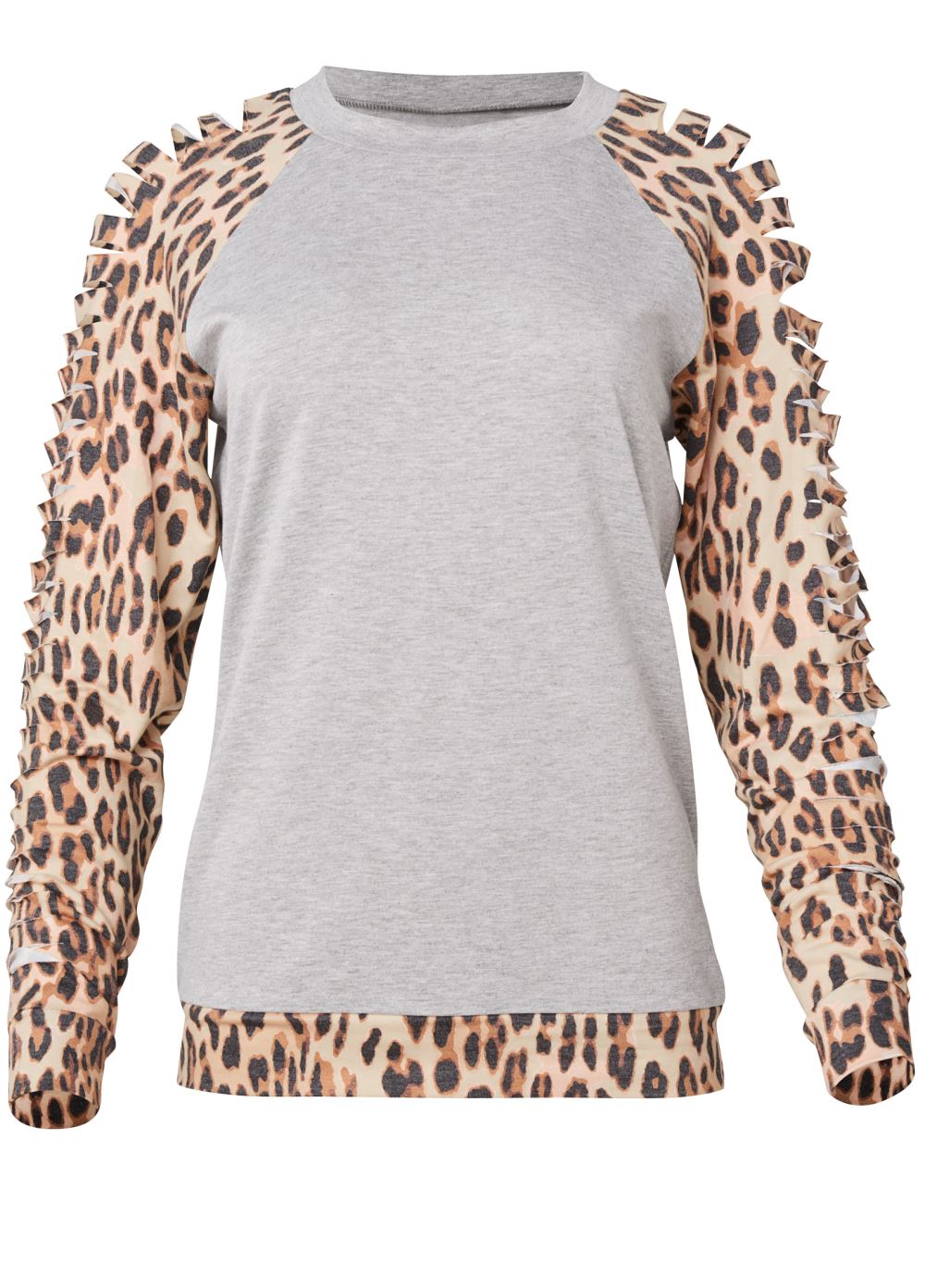 Venus Plus Size Cheetah Print Slash Sweatshirt in Grey Multi
