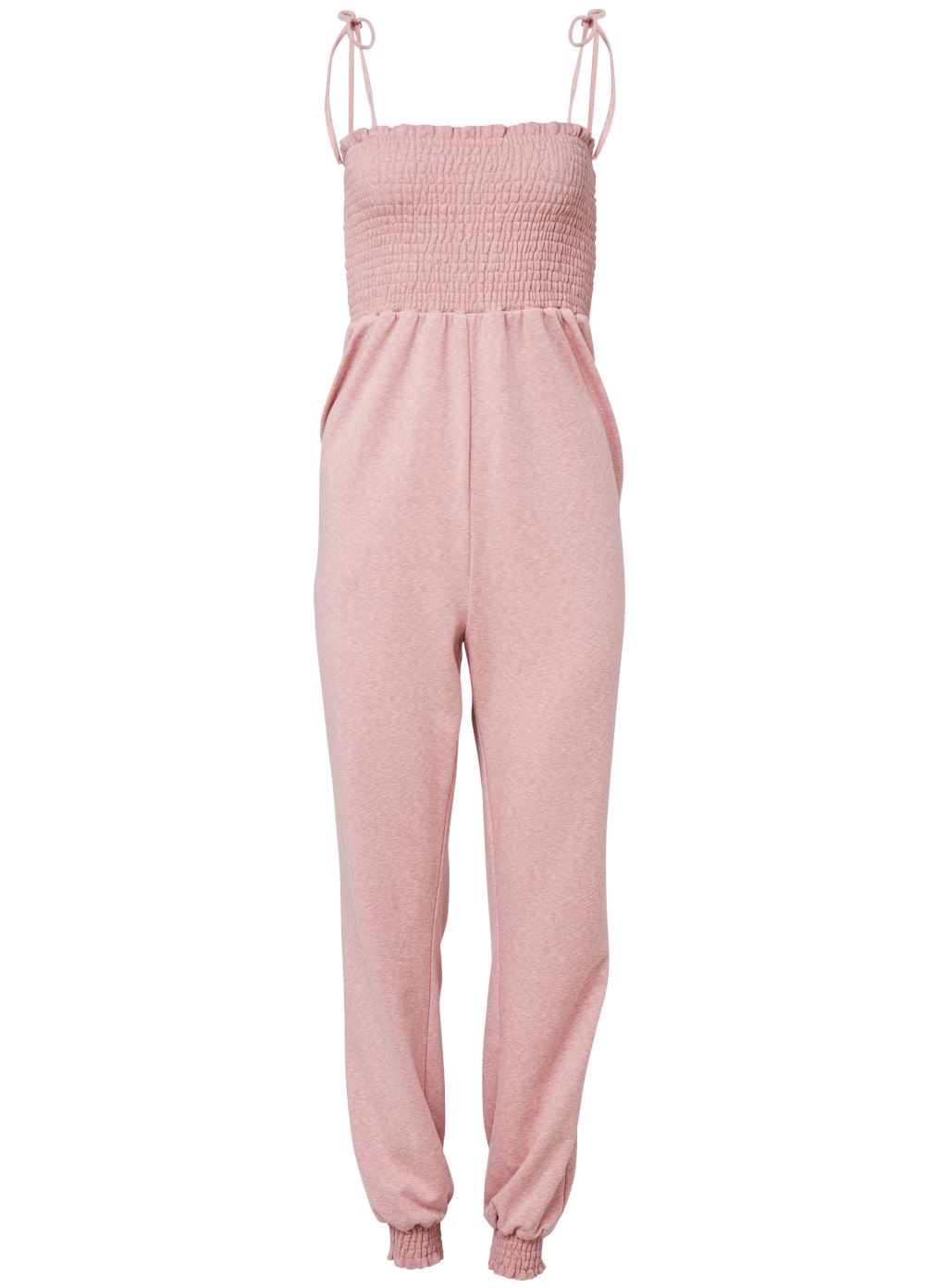 Venus Plus Size Smocked Lounge Jumpsuit in Heathered Pink