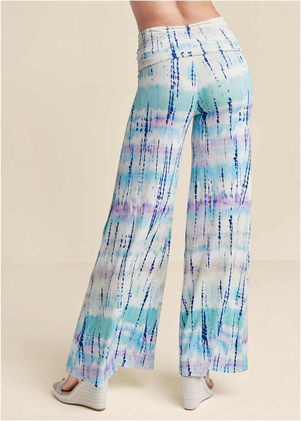 Venus Tie Dye Fold Over Pants in White Multi
