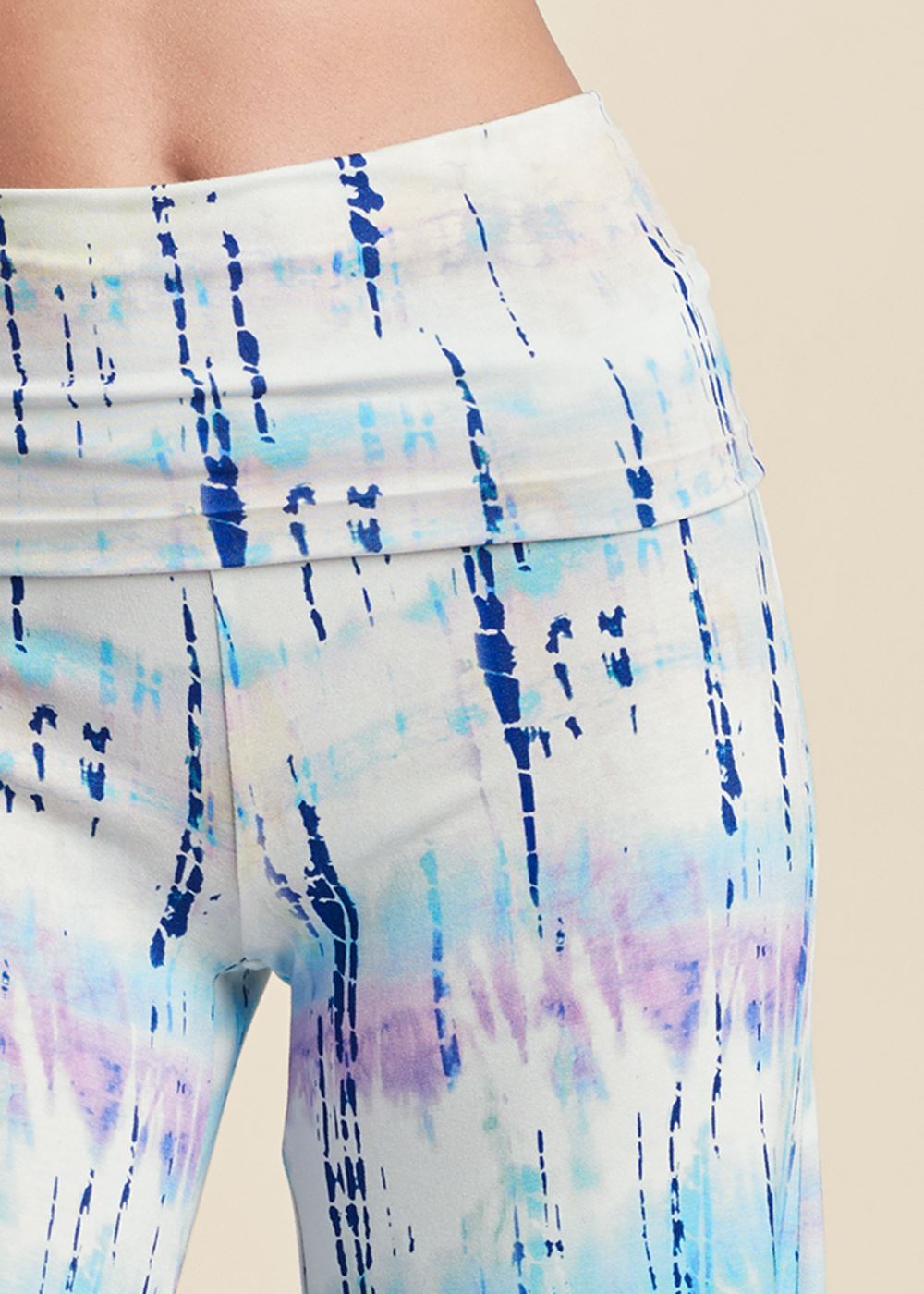 Venus Tie Dye Fold Over Pants in White Multi