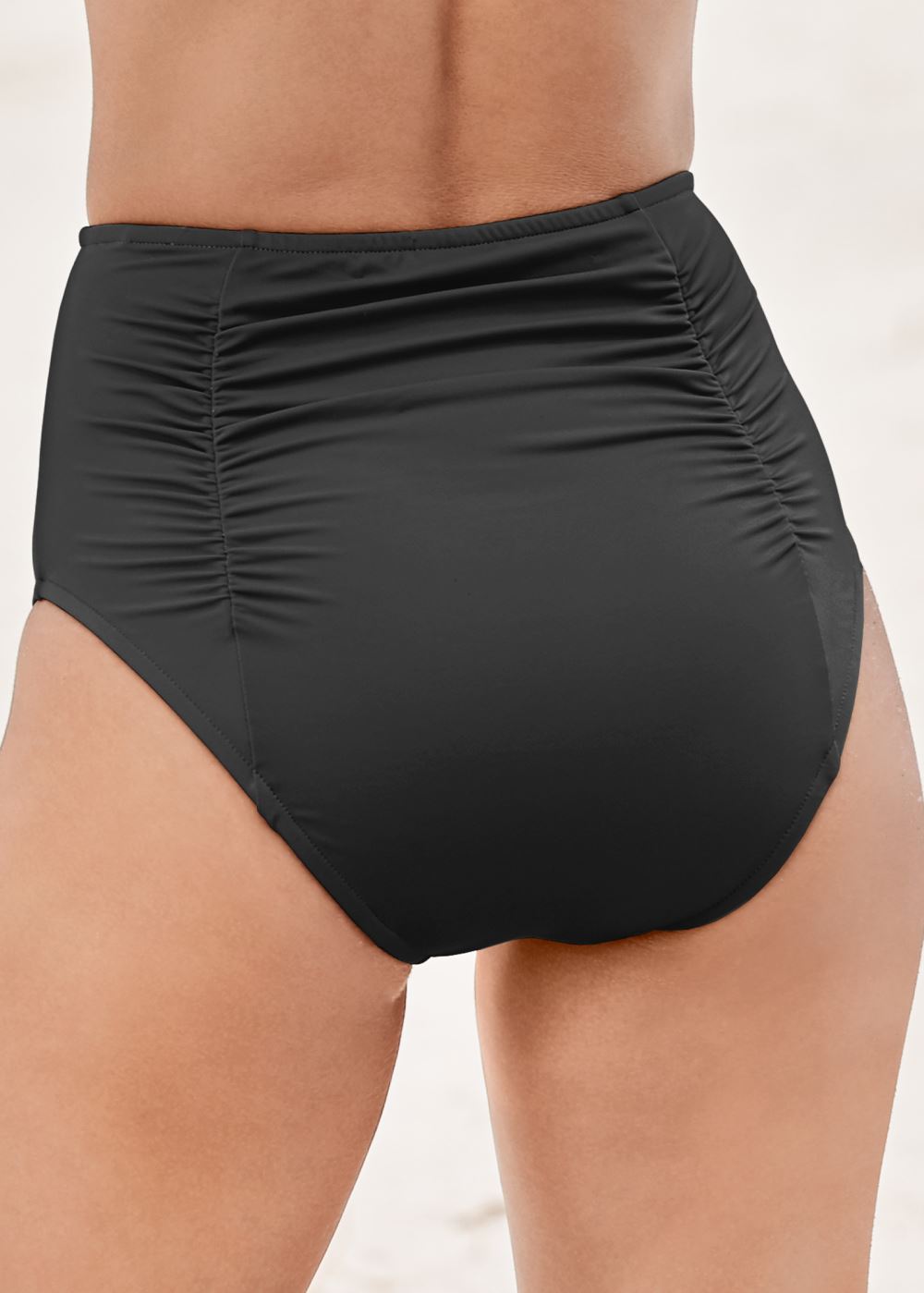 Venus Shirred High-Waist Bottom Bikini - Black Beauty